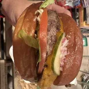 Cheeseburger was delicious with a homemade bun