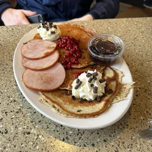 Lemon Pancakes w Lingonberries and Canadian Bacon