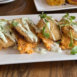 Fried green tomatoes with pimento cheese