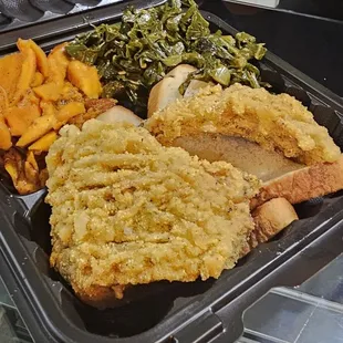 Fish, greens and yams