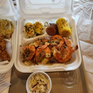 Shrimp boil with coleslaw ($15.95)