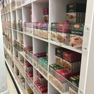 shelves of food in a grocery store