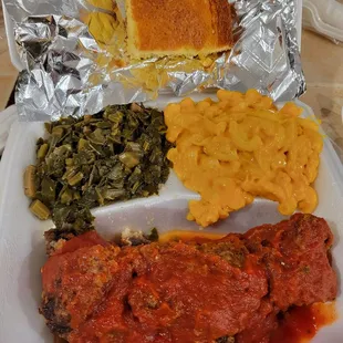 Meatloaf Greens Mac and Cheese.