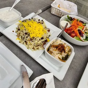 a variety of dishes on a table