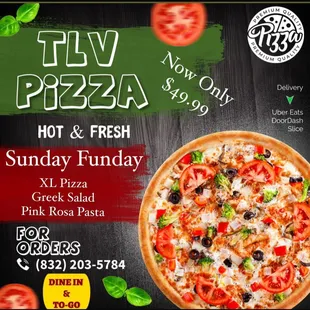 Sunday Funday at TLV Pizza, Enjoy a family meal only $49.99!