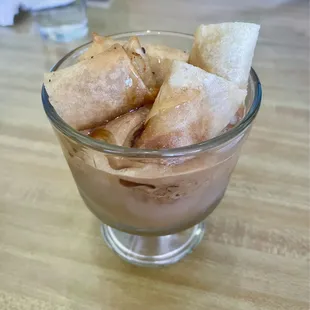 Homemade Coffee Ice Cream with Fried Banana Rolls
