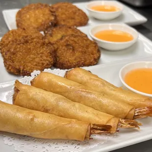 Shrimp in the blanket, corn patties