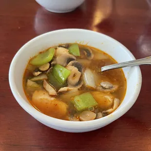 a bowl of soup on a table