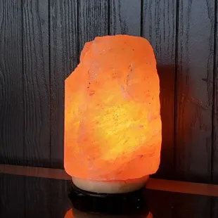 a salt lamp on a table