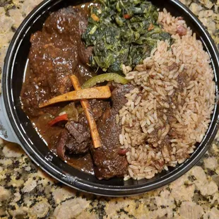 Jerk chicken, cabbage and dirty rice