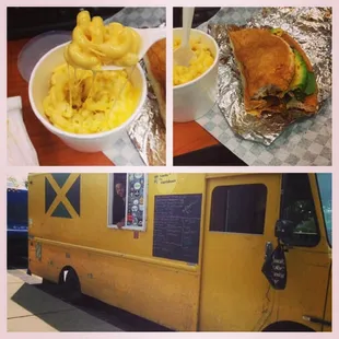 Jerk chicken sandwich + avocado and side of Mac and cheese. (Ginger beer not pictured.)