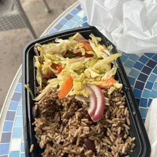Rice &amp; peas , cabbage
