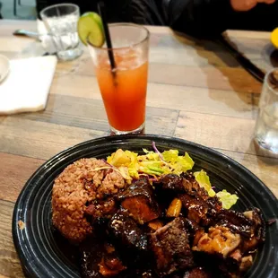 Jerk Pork with rice and beans