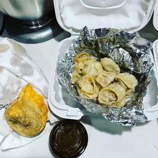 Samosas and 15. 8 Pieces Chicken Momo