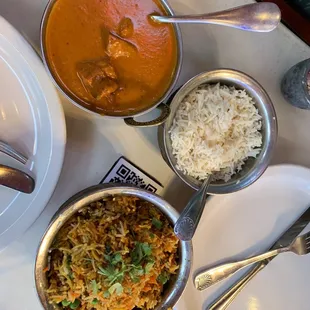 Chicken Tikka Masala and Lamb Biryani