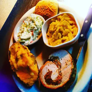 Stuffed pork loin lunch plate.