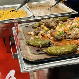 Golden Corral: fajitas, chicken, plain &amp; Spanish rice and beans