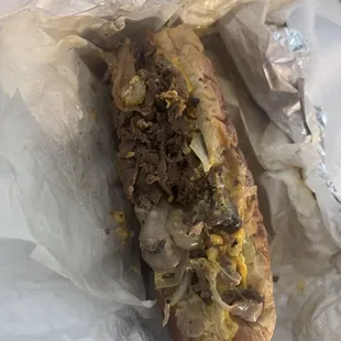 a sandwich wrapped in foil