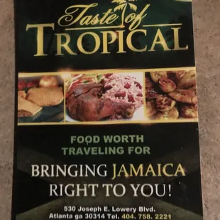 a menu for a tropical restaurant