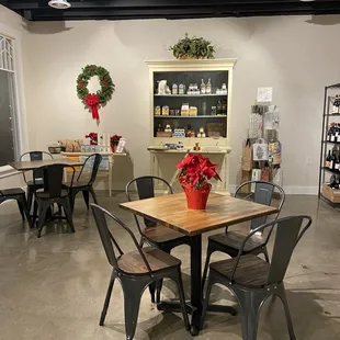 a table and chairs in a store