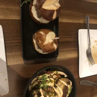 Crab cakes and sliders