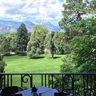 a table with a view of the mountains