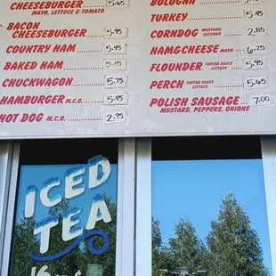 shows a menu for a regular sandwich