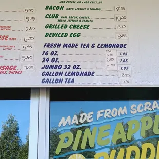 shows a menu for a sandwich