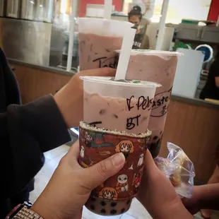 Boba guys &amp; ma with fruity pebbles, one with ice cream and one blended.