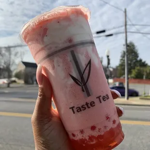 Strawberry Banana Smoothie minus the banana and whipped cream blended in
