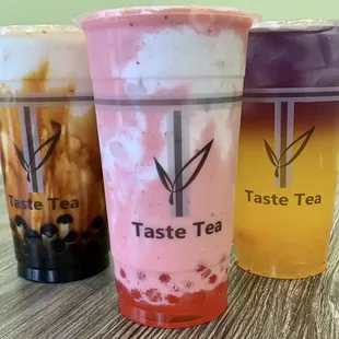 Brown Sugar Milk Tea, Strawberry Smoothie, Butterfly Mango Fruit