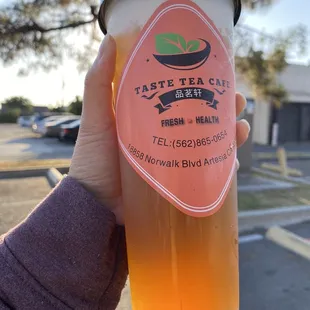 Peachy-colored Fresh Osmanthus Oolong Tea with honey, good as usual