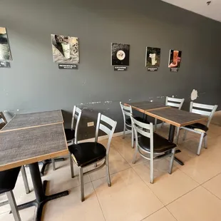 tables and chairs in a restaurant