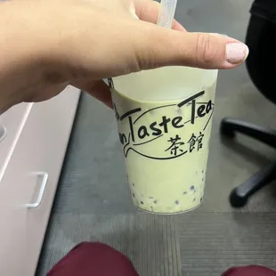 Matcha latte with small boba