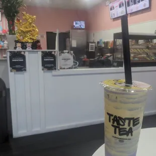 Taro Creme brulee with regular boba