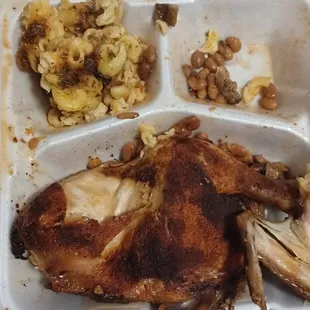 Chicken with no smoke flavor that was super dry and the burnt mac.and cheese.  The 2 slices of white bread was really weird.