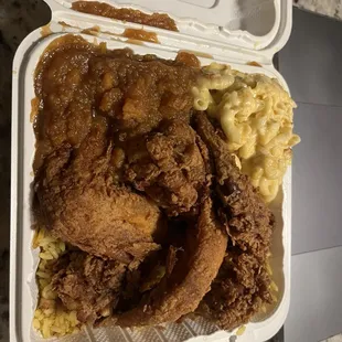 Fried Chicken Platter, Yams, Mac and Cheese