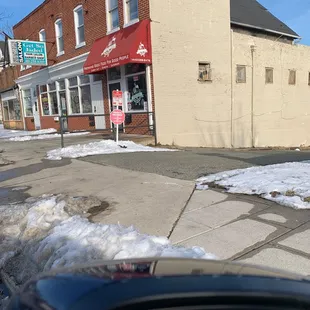 the view of a street from a car window