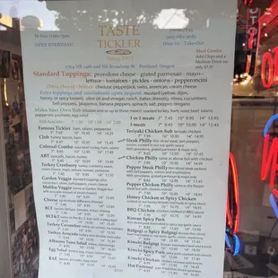 Updated menu as of November 22