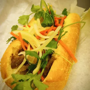 Grilled pork banh mi. Happiness in sandwich form.