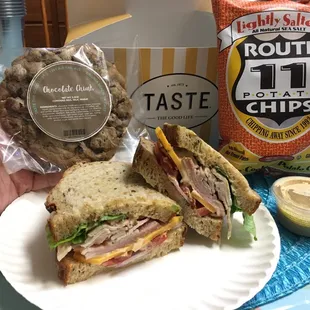 Chocolate chip cookie, chips and the Beach Club sandwich