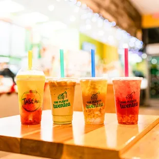  row of drinks on a table