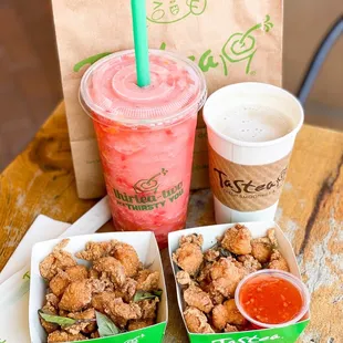 Peach Me Freezie Horchata Milk Tea Karate Chicken