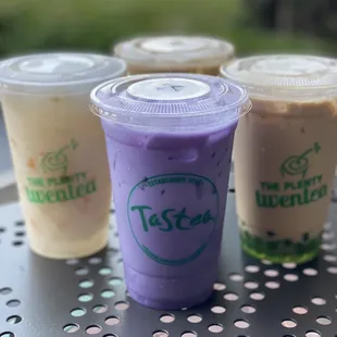 7.16.21 Ube milk tea, lychee freeze, Classic Milk Tea, and Matcha Thai Milk Tea