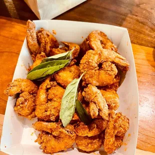 Shrimp on it with medium kick sauce