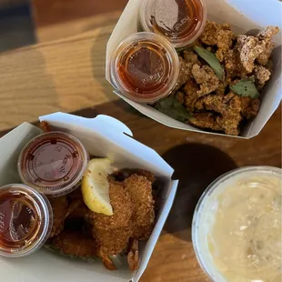 Cap'n Shrimpie, Karate Chicken, Mango Milk Tea