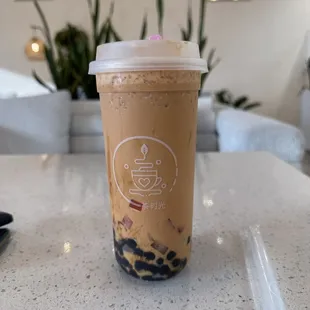 Thai tea brown sugar boba mixed fruit jelly
