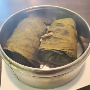 Sticky Rice in Lotus Leaf - The steam fogged the camera lens :)