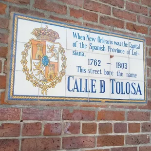Calle D Tolosa Street Plaque (New Orleans Fat Tuesday Food Tour of the French Quarter | September 2022 | Guide: Roger)