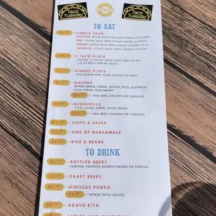 Taco Tuesday menu